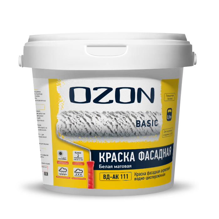 Краска фасадная акриловая укрывистая OZON Basic ВД-АК-111М-1,3 белая  морозостойкая